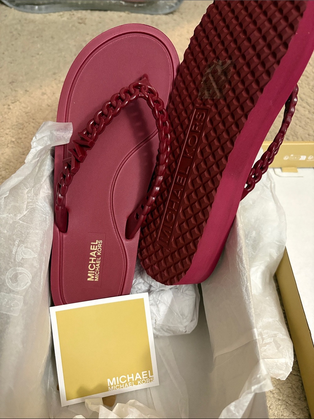 Michael Kors Raspberry Pink Chain-Trim Flip Sandals